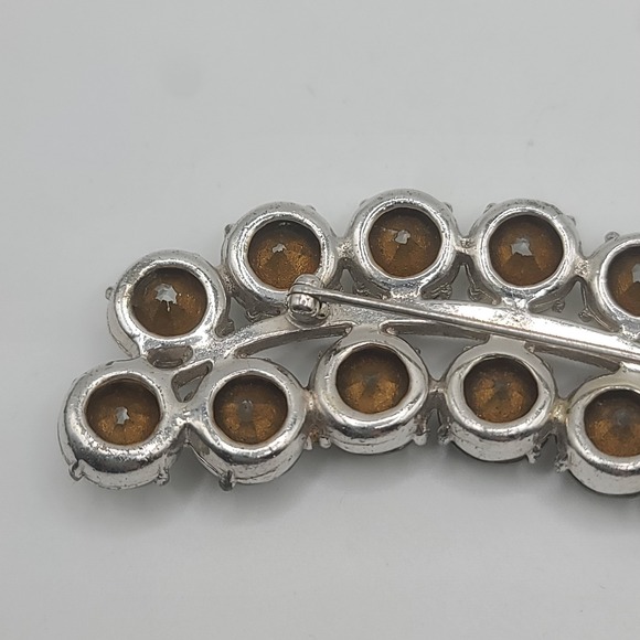 Vintage Rhinestone Brooch Silver Tone Large Heavy - Picture 10 of 13